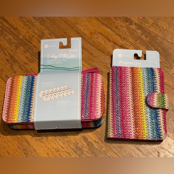 NWT Miamica rainbow woven 7-Day Pill Case and passport cover set - Picture 1 of 7
